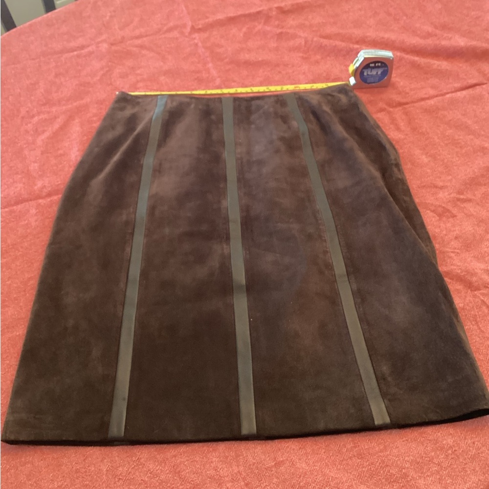 Alfani Brown suede skirt with leather trim.